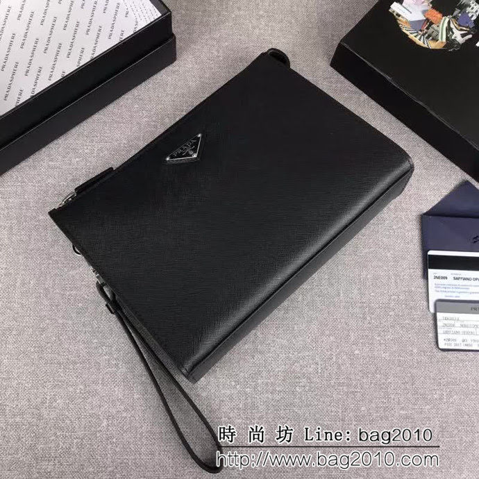 PRADA普拉達 專櫃同步 最新款式 頂級原單十字紋牛皮 男士手包 2NH009 DD1377